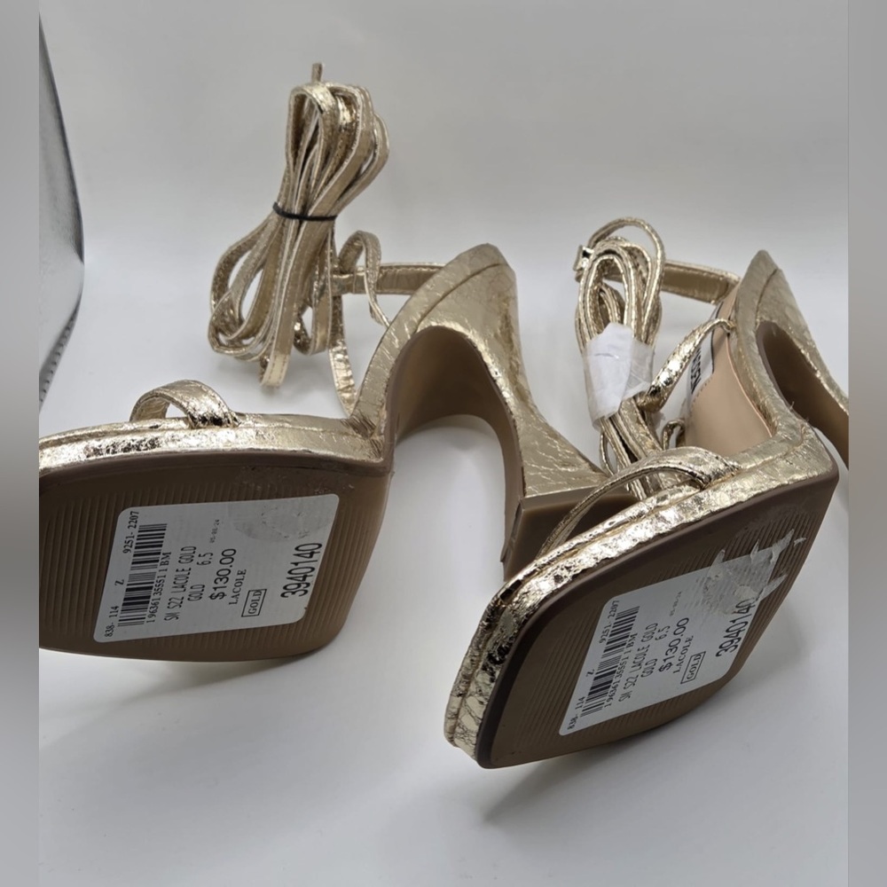 Steve Madden Gold Metallic Textured Strap Heels - Picture 4 of 6